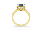 Yellow gold Heart Cut Blue Sapphire Scalloped Halo Engagement Ring with Round Shared Prong Band_27