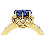 Yellow gold Heart Cut Blue Sapphire Scalloped Halo Engagement Ring with Round Shared Prong Band_28