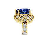 Yellow gold Heart Cut Blue Sapphire Scalloped Halo Engagement Ring with Round Shared Prong Band_29