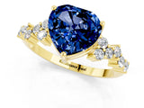 Yellow gold Heart Cut Blue Sapphire Scattered Round Accent Ring with Prong Setting_13