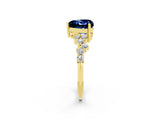 Yellow gold Heart Cut Blue Sapphire Scattered Round Accent Ring with Prong Setting_14