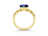 Yellow gold Heart Cut Blue Sapphire Scattered Round Accent Ring with Prong Setting_15