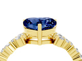 Yellow gold Heart Cut Blue Sapphire Scattered Round Accent Ring with Prong Setting_16