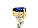 Yellow gold Heart Cut Blue Sapphire Scattered Round Accent Ring with Prong Setting_17