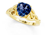 Yellow gold Heart Cut Blue Sapphire Solitaire Celtic Knot Ring with Four-Prong Setting_13