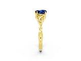 Yellow gold Heart Cut Blue Sapphire Solitaire Celtic Knot Ring with Four-Prong Setting_14
