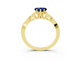 Yellow gold Heart Cut Blue Sapphire Solitaire Celtic Knot Ring with Four-Prong Setting_15