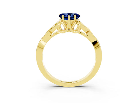 Yellow gold Heart Cut Blue Sapphire Solitaire Celtic Knot Ring with Four-Prong Setting_15