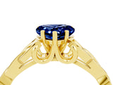 Yellow gold Heart Cut Blue Sapphire Solitaire Celtic Knot Ring with Four-Prong Setting_16