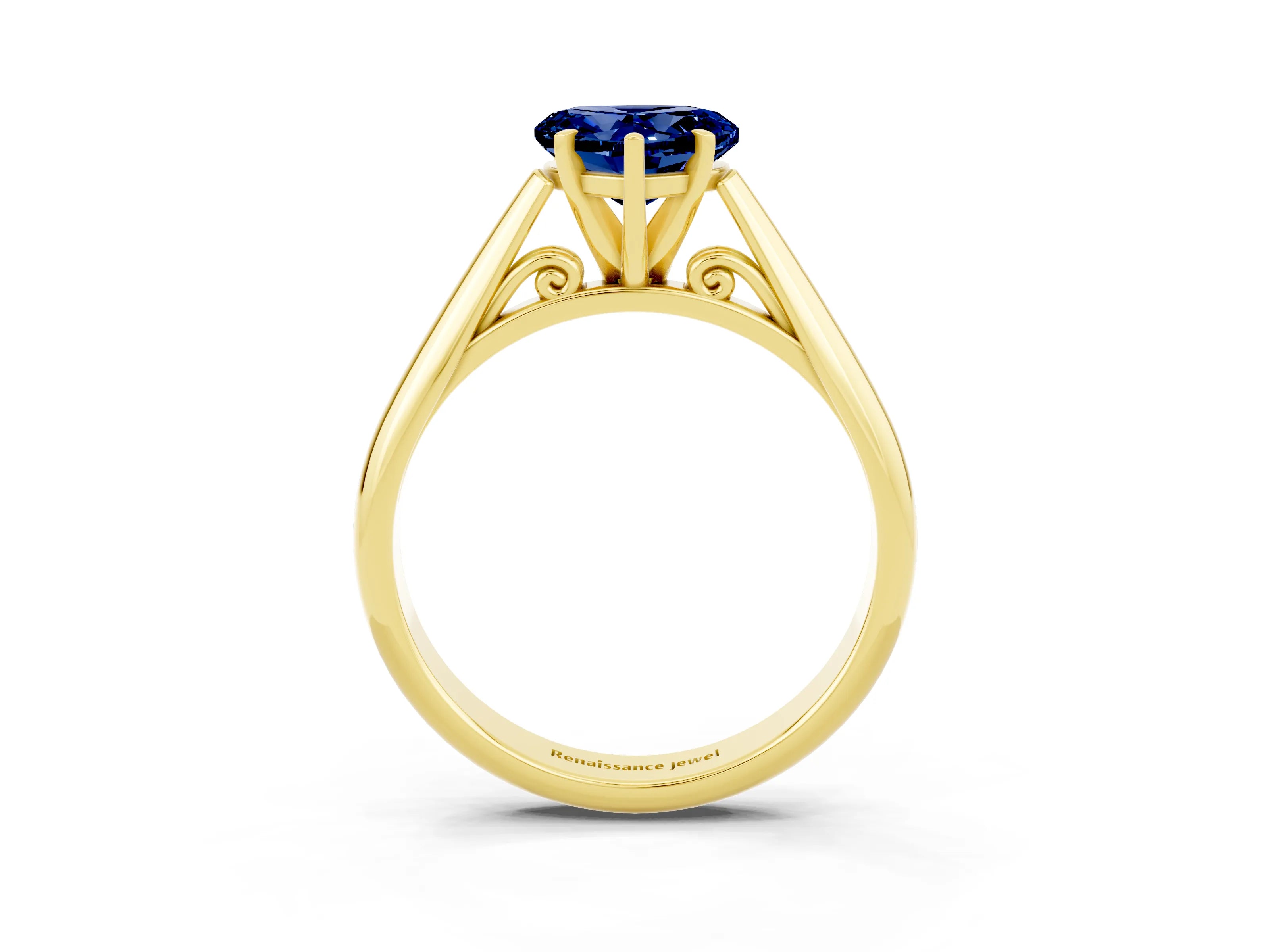Yellow gold Heart Cut Blue Sapphire Solitaire Engagement Ring with Cathedral Setting and Four-Prong Mount_15