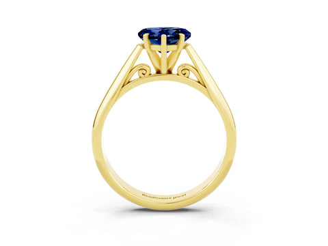Yellow gold Heart Cut Blue Sapphire Solitaire Engagement Ring with Cathedral Setting and Four-Prong Mount_15
