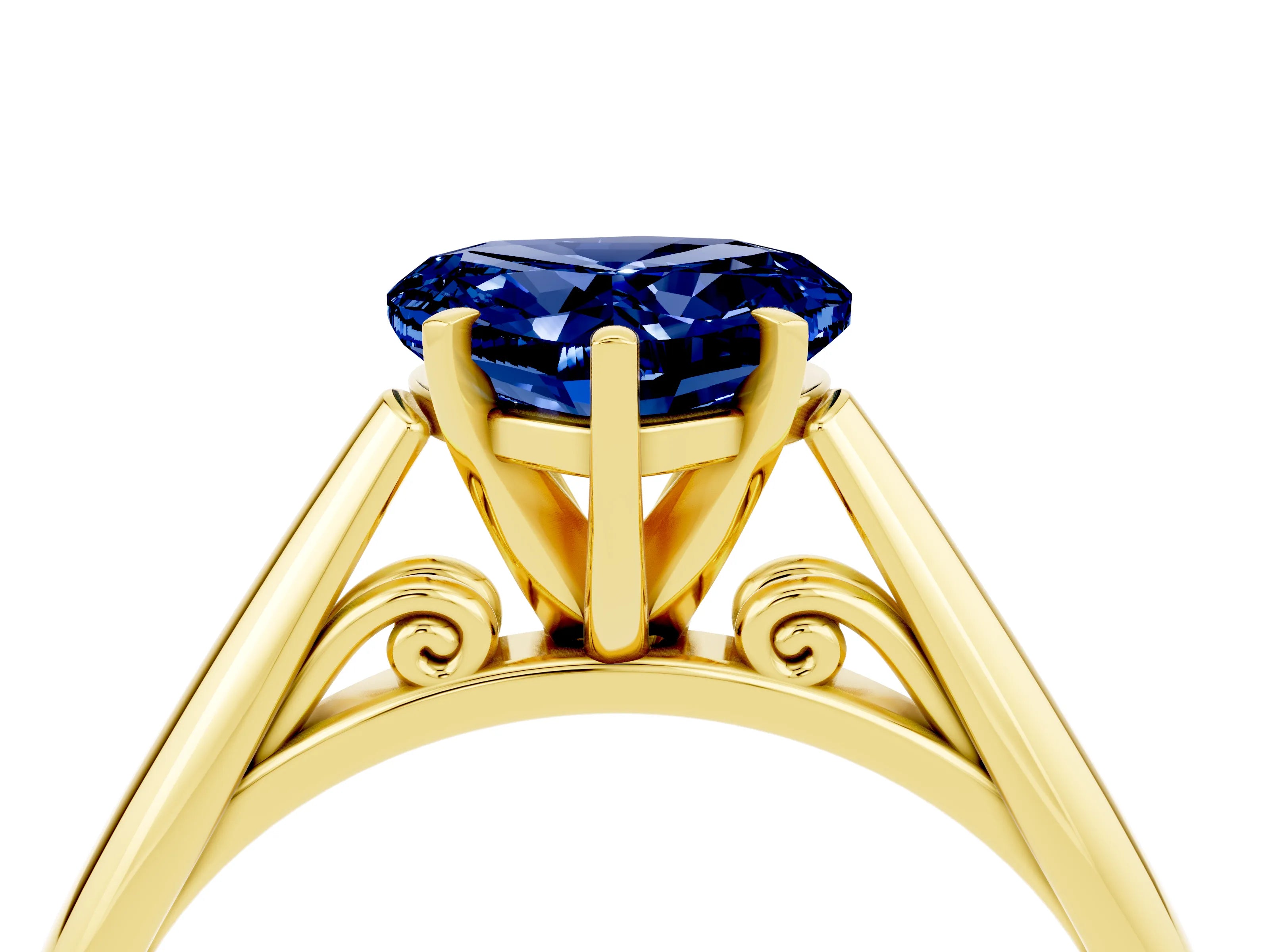Yellow gold Heart Cut Blue Sapphire Solitaire Engagement Ring with Cathedral Setting and Four-Prong Mount_16