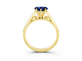 Yellow gold Heart Cut Blue Sapphire Solitaire Engagement Ring with Cathedral Setting and Four-Prong Mount_69