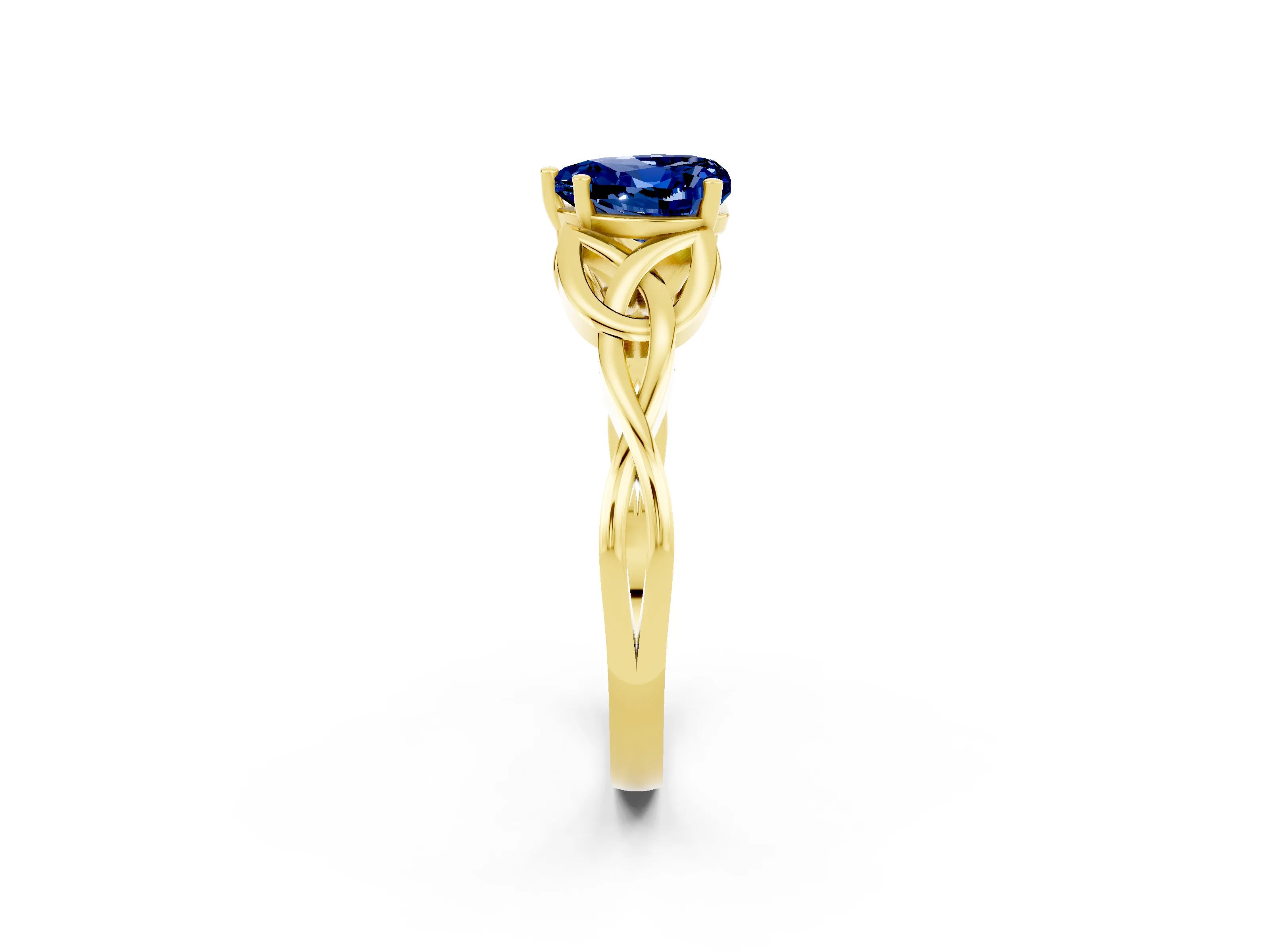 Yellow gold Heart Cut Blue Sapphire Solitaire Engagement Ring with Celtic Knot Band and Four-Prong Setting_2