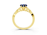 Yellow gold Heart Cut Blue Sapphire Solitaire Engagement Ring with Celtic Knot Band and Four-Prong Setting_3