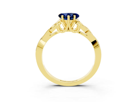 Yellow gold Heart Cut Blue Sapphire Solitaire Engagement Ring with Celtic Knot Band and Four-Prong Setting_3