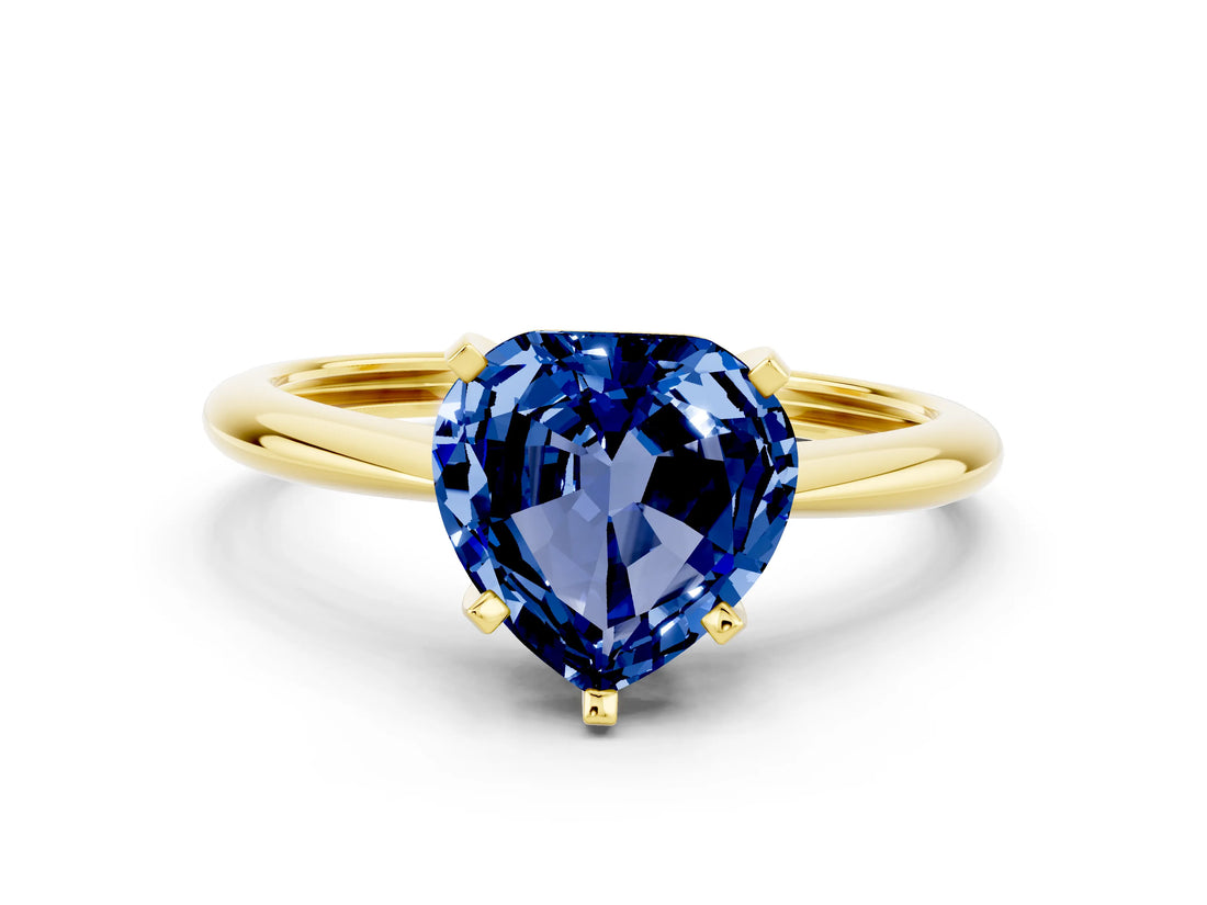 Yellow gold Heart Cut Blue Sapphire Solitaire Engagement Ring with Classic Band and Four-Prong Setting_12