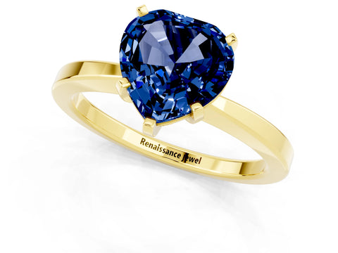 Yellow gold Heart Cut Blue Sapphire Solitaire Engagement Ring with Classic Band and Four-Prong Setting_25