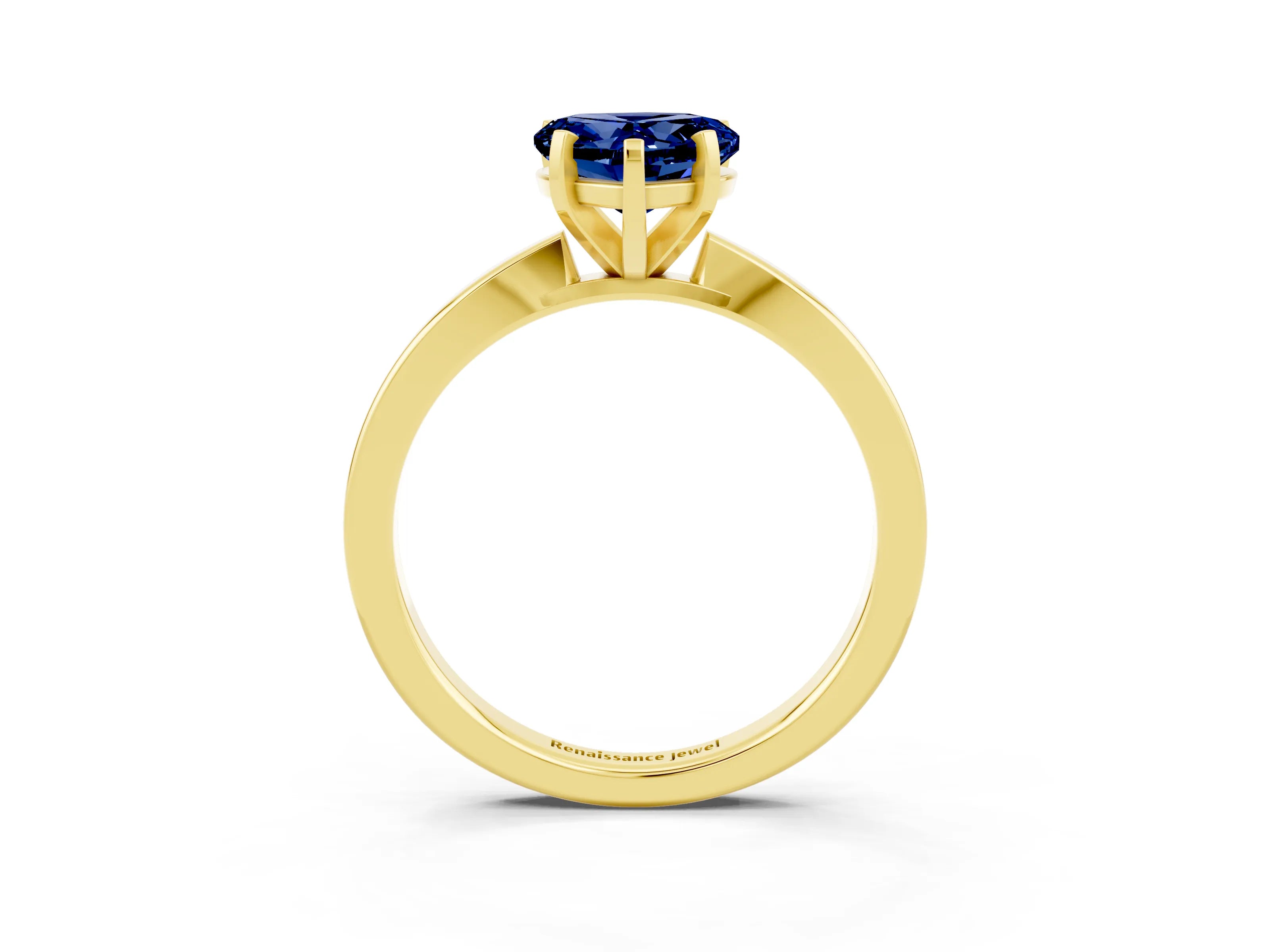 Yellow gold Heart Cut Blue Sapphire Solitaire Engagement Ring with Classic Band and Four-Prong Setting_27