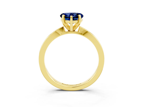 Yellow gold Heart Cut Blue Sapphire Solitaire Engagement Ring with Classic Band and Four-Prong Setting