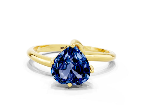 Yellow gold Heart Cut Blue Sapphire Solitaire Engagement Ring with Four-Prong Setting and Classic Band_12