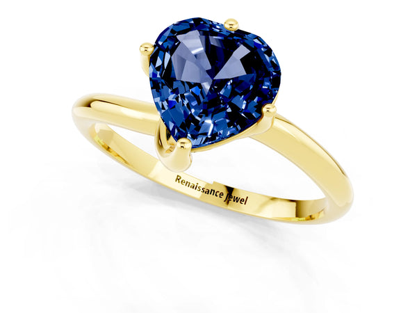 Yellow gold Heart Cut Blue Sapphire Solitaire Engagement Ring with Four-Prong Setting and Classic Band