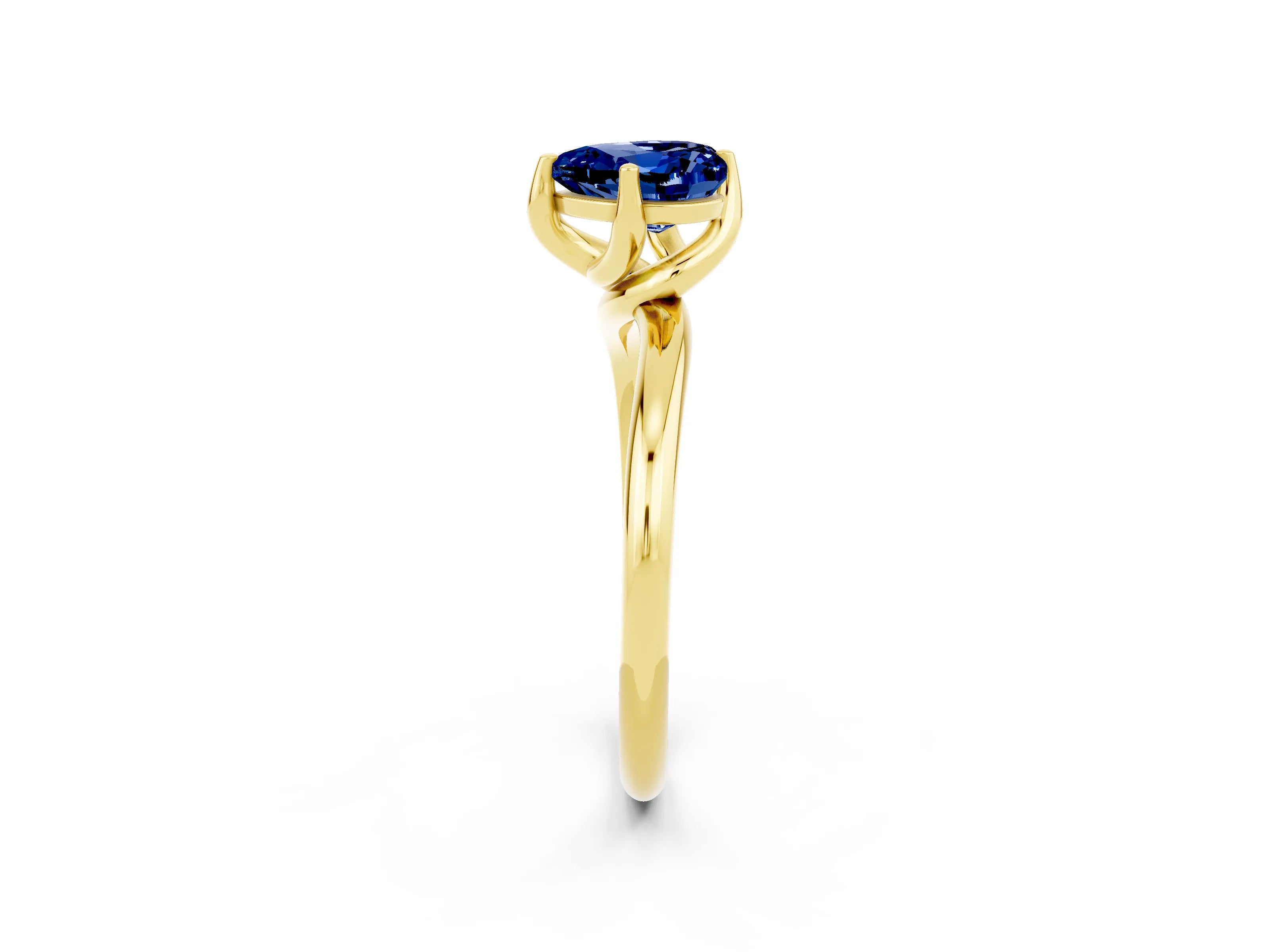 Yellow gold Heart Cut Blue Sapphire Solitaire Engagement Ring with Four-Prong Setting and Classic Band_14