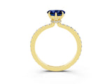 Yellow gold Heart Cut Blue Sapphire Solitaire Engagement Ring with Pavé Band and Four-Prong Setting_3