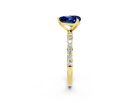 Yellow gold Heart Cut Blue Sapphire Solitaire Engagement Ring with Pavé Band and Prong Setting_2