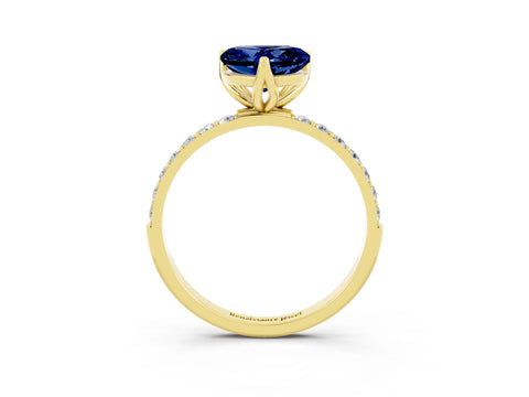 Yellow gold Heart Cut Blue Sapphire Solitaire Engagement Ring with Pavé Band and Prong Setting_3