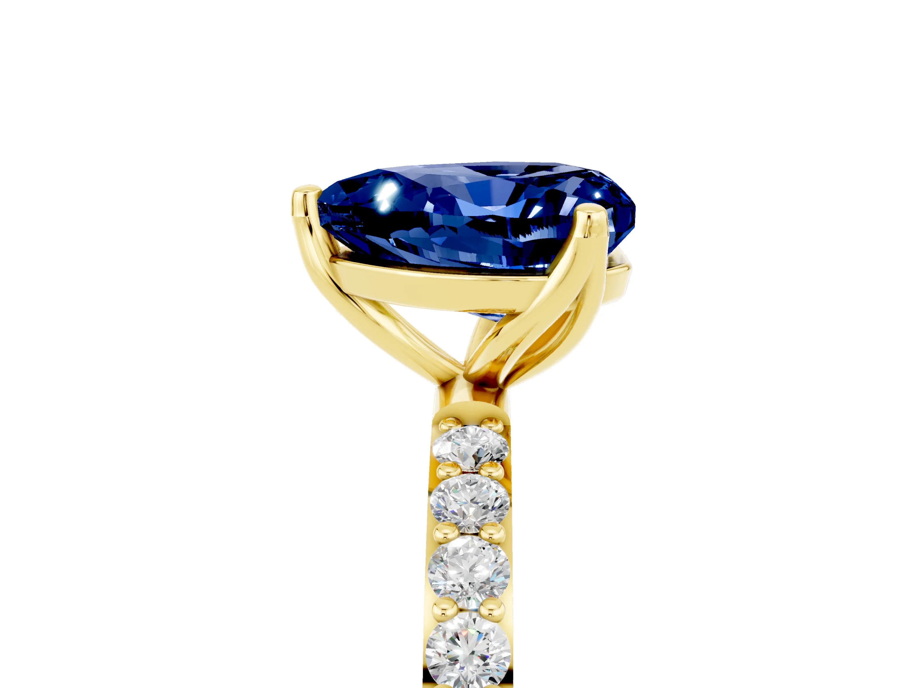Yellow gold Heart Cut Blue Sapphire Solitaire Engagement Ring with Pavé Band and Prong Setting_5