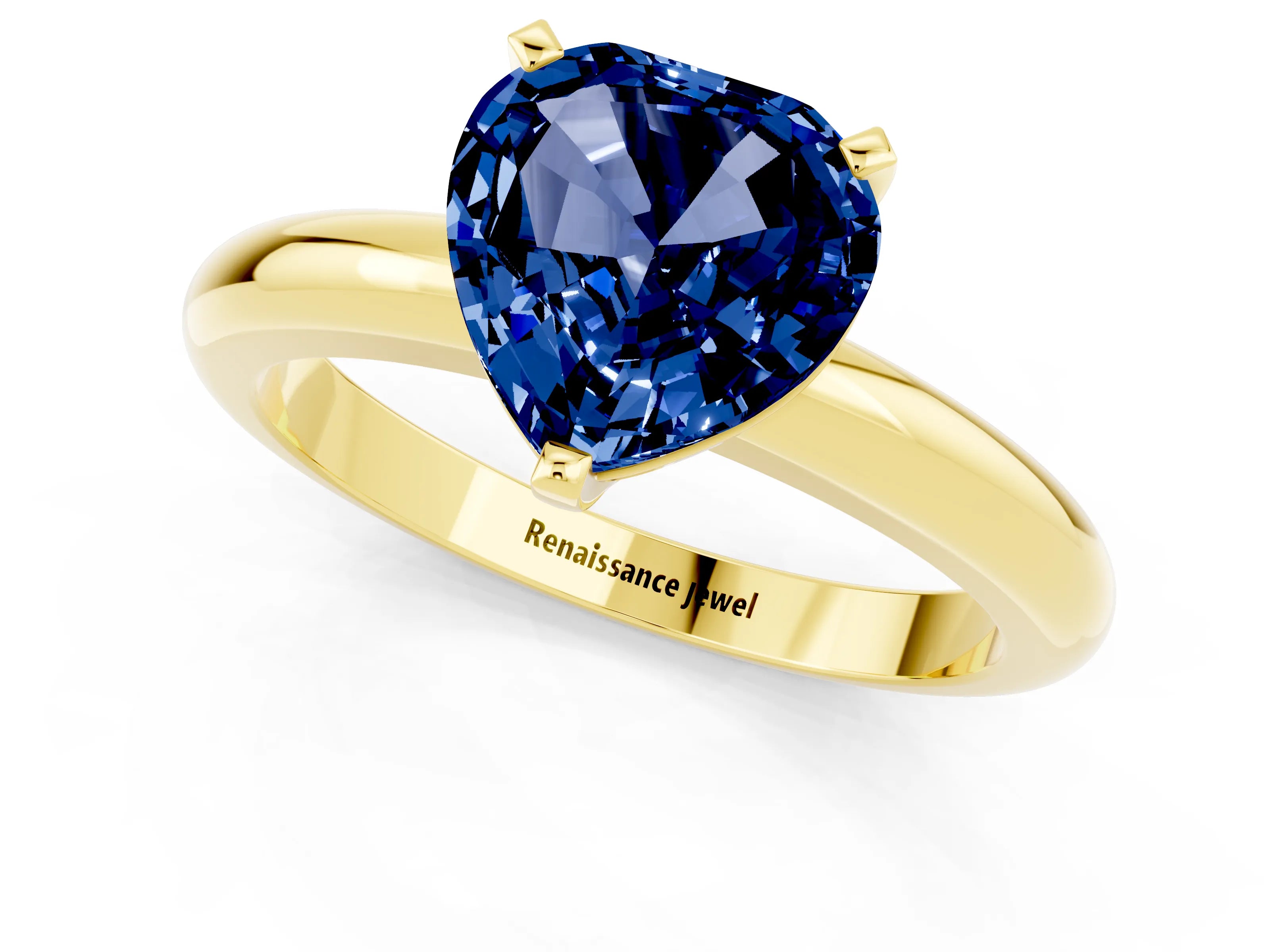 Yellow gold Heart Cut Blue Sapphire Solitaire Engagement Ring with Round Band and Four-Prong Setting_1