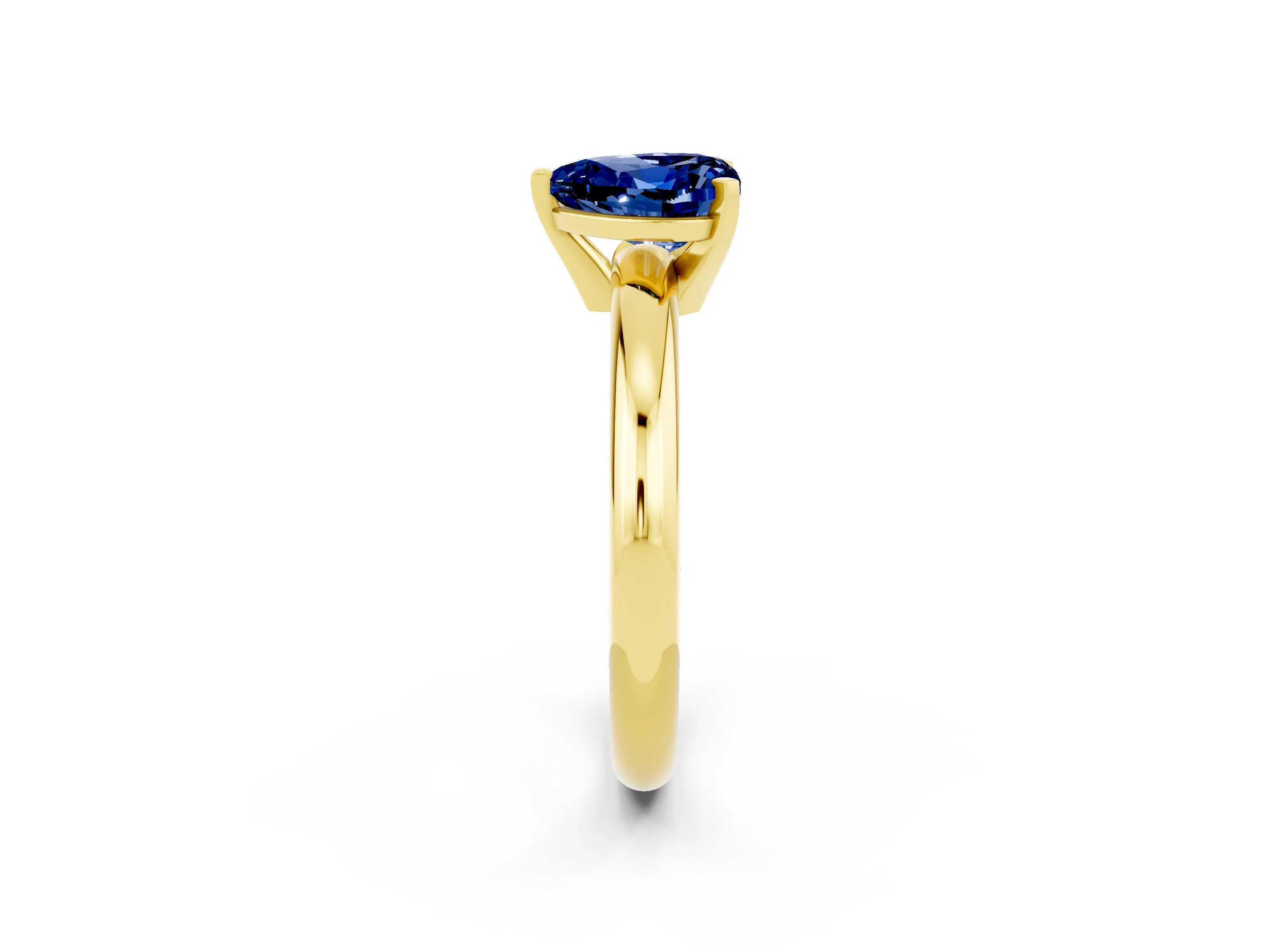 Yellow gold Heart Cut Blue Sapphire Solitaire Engagement Ring with Round Band and Four-Prong Setting_2
