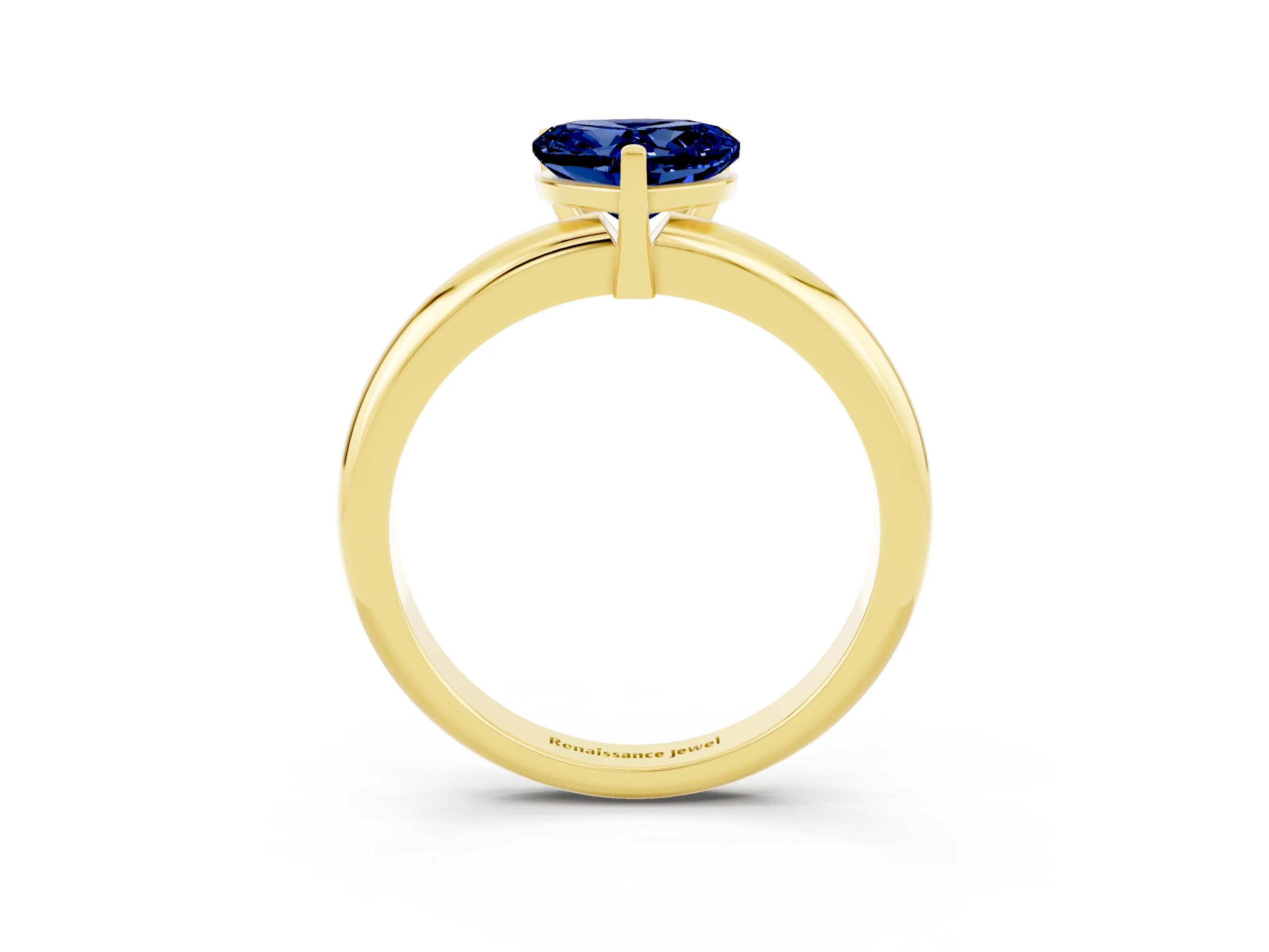 Yellow gold Heart Cut Blue Sapphire Solitaire Engagement Ring with Round Band and Four-Prong Setting_3
