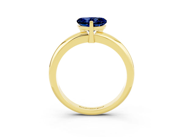 Yellow gold Heart Cut Blue Sapphire Solitaire Engagement Ring with Round Band and Four-Prong Setting
