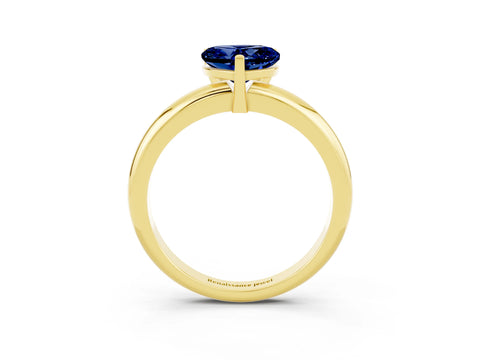 Yellow gold Heart Cut Blue Sapphire Solitaire Engagement Ring with Round Band and Four-Prong Setting_3