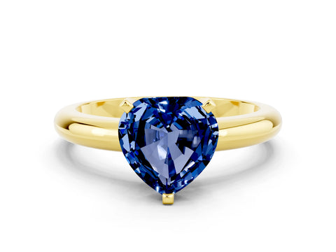 Yellow gold Heart Cut Blue Sapphire Solitaire Engagement Ring with Round Band and Four-Prong Setting