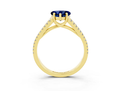 Yellow gold Heart Cut Blue Sapphire Solitaire Engagement Ring with Split Shank Pavé Band_3