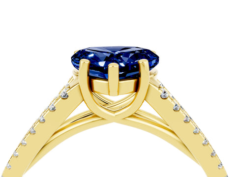 Yellow gold Heart Cut Blue Sapphire Solitaire Engagement Ring with Split Shank Pavé Band_4