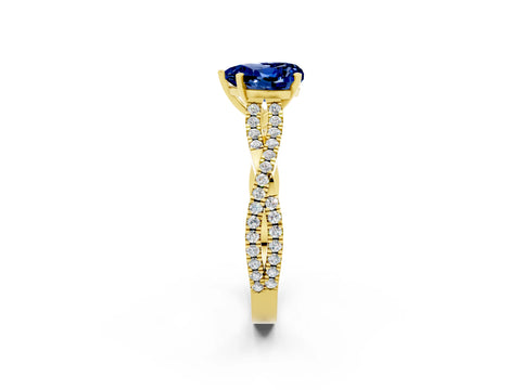 Yellow gold Heart Cut Blue Sapphire Solitaire Engagement Ring with Twisted Pavé Band and Four-Prong Setting_14