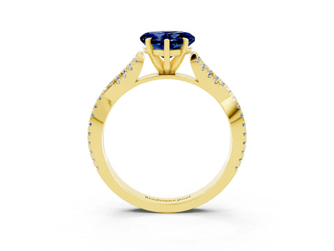 Yellow gold Heart Cut Blue Sapphire Solitaire Engagement Ring with Twisted Pavé Band and Four-Prong Setting_15