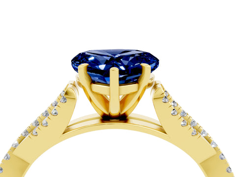Yellow gold Heart Cut Blue Sapphire Solitaire Engagement Ring with Twisted Pavé Band and Four-Prong Setting_16