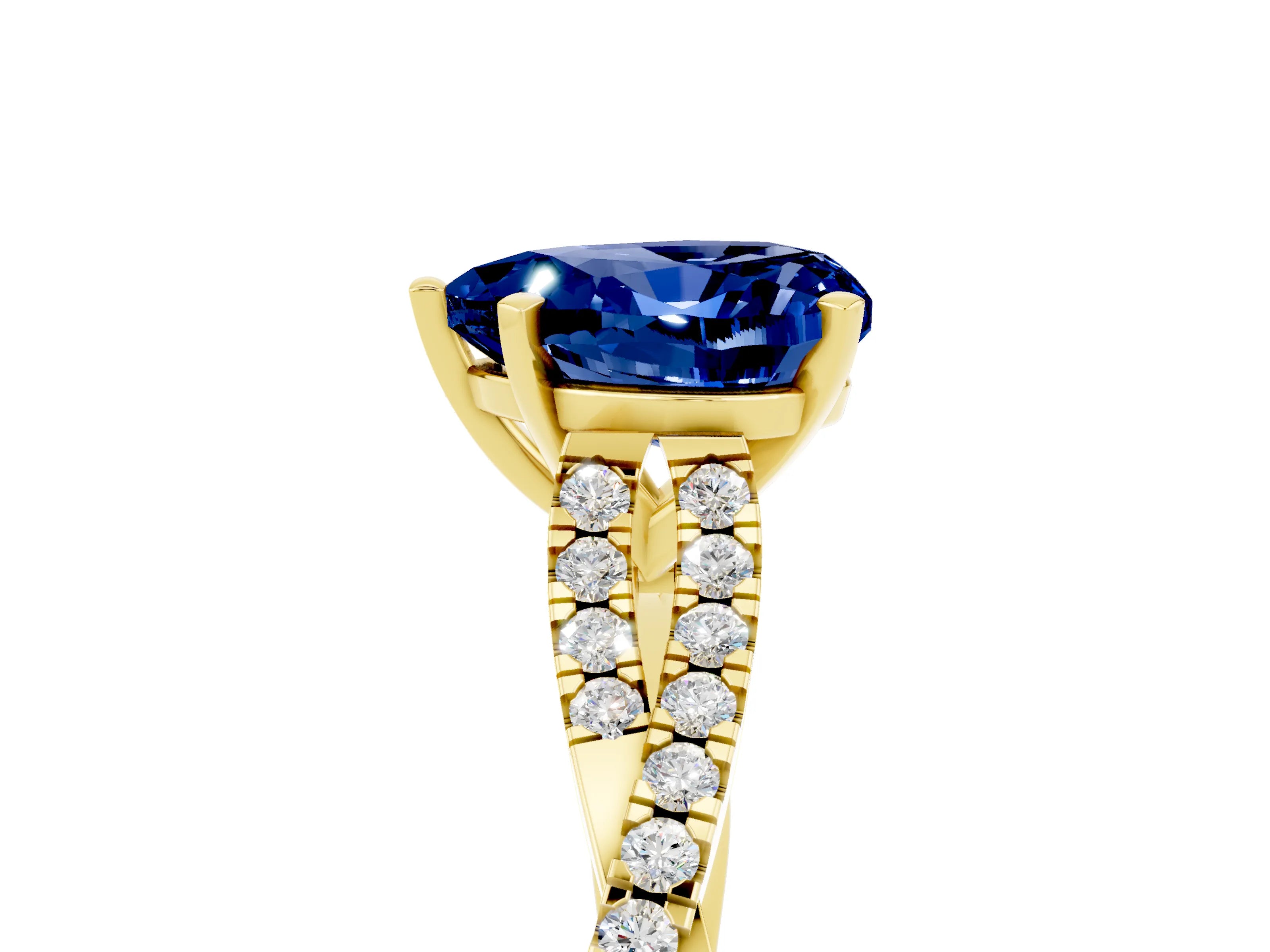 Yellow gold Heart Cut Blue Sapphire Solitaire Engagement Ring with Twisted Pavé Band and Four-Prong Setting_17