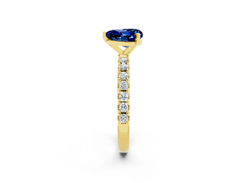 Yellow gold Heart Cut Blue Sapphire Solitaire Pavé Band with Four-Prong Setting_2