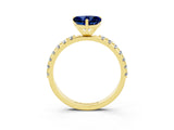 Yellow gold Heart Cut Blue Sapphire Solitaire Pavé Band with Four-Prong Setting_3