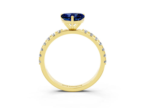 Yellow gold Heart Cut Blue Sapphire Solitaire Pavé Band with Four-Prong Setting_3