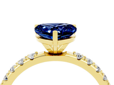 Yellow gold Heart Cut Blue Sapphire Solitaire Pavé Band with Four-Prong Setting_4