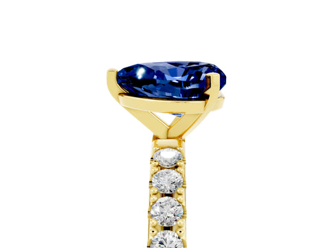 Yellow gold Heart Cut Blue Sapphire Solitaire Pavé Band with Four-Prong Setting_5