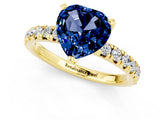 Yellow gold Heart Cut Blue Sapphire Solitaire Pavé Engagement Ring with Round Band and Prong Setting_13