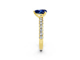 Yellow gold Heart Cut Blue Sapphire Solitaire Pavé Engagement Ring with Round Band and Prong Setting_14